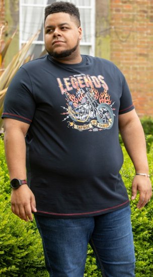 D555 JAGGER Legends Motor Bike Printed Crew Neck T-Shirt Navy - T-paidat - Isot T-paidat 2XL – 14XL
