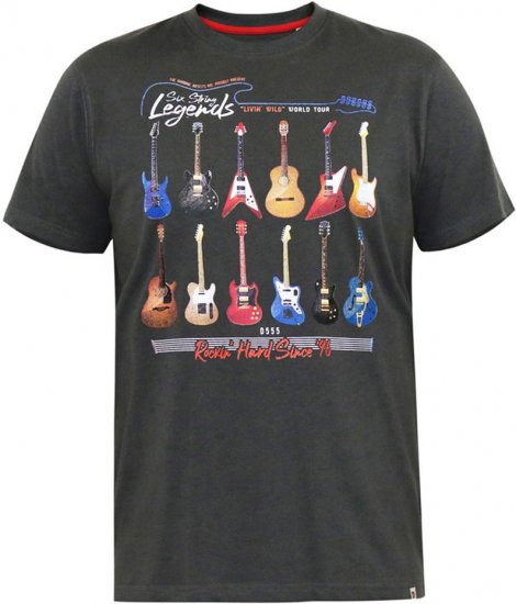 D555 JAIDEN Legends Guitar Printed Crew Neck T-Shirt Khaki - T-paidat - Isot T-paidat 2XL – 14XL
