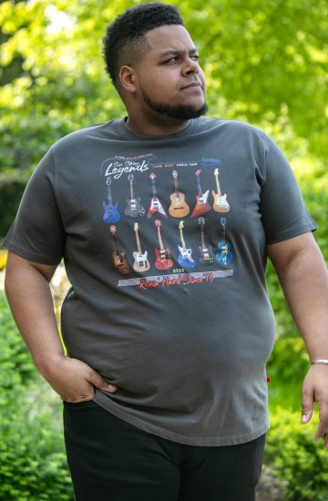 D555 JAIDEN Legends Guitar Printed Crew Neck T-Shirt Khaki - T-paidat - Isot T-paidat 2XL – 14XL