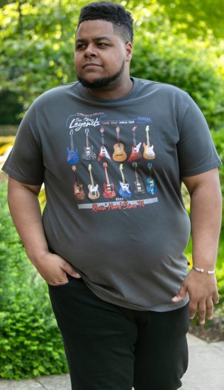 D555 JAIDEN Legends Guitar Printed Crew Neck T-Shirt Khaki - T-paidat - Isot T-paidat 2XL – 14XL