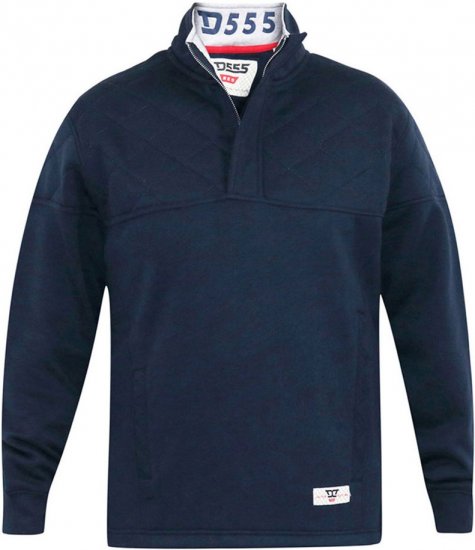 D555 SWANN Quarter Neck Sweatshirt With Quilted Top Panel Navy - Hupparit ja collegepaidat - Miesten hupparit ja collegepaidat isot koot