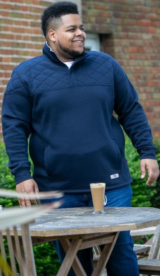 D555 SWANN Quarter Neck Sweatshirt With Quilted Top Panel Navy - Hupparit ja collegepaidat - Miesten hupparit ja collegepaidat isot koot