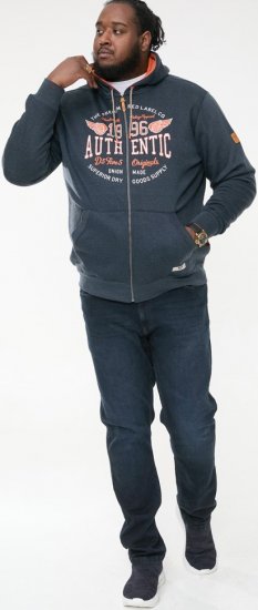 D555 HAMILTON Full Zip Hoody With Authentic 1996 Chest Print Denim - Hupparit ja collegepaidat - Miesten hupparit ja collegepaidat isot koot