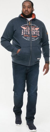 D555 HAMILTON Full Zip Hoody With Authentic 1996 Chest Print Denim - Hupparit ja collegepaidat - Miesten hupparit ja collegepaidat isot koot