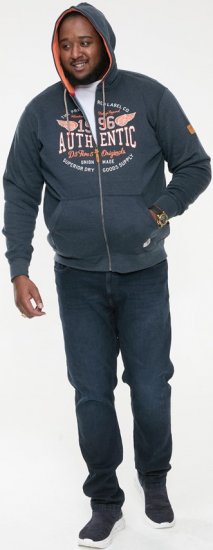 D555 HAMILTON Full Zip Hoody With Authentic 1996 Chest Print Denim - Hupparit ja collegepaidat - Miesten hupparit ja collegepaidat isot koot