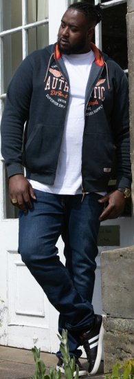 D555 HAMILTON Full Zip Hoody With Authentic 1996 Chest Print Denim - Hupparit ja collegepaidat - Miesten hupparit ja collegepaidat isot koot
