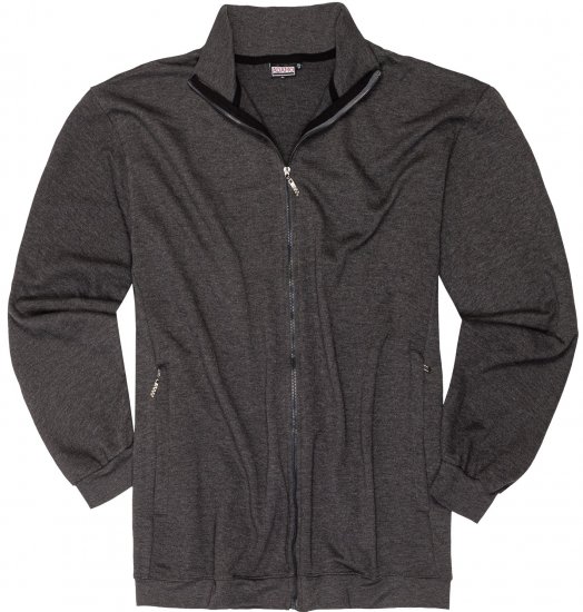 Adamo Athen Sweat Jacket with Full Zipper Charcoal - Hupparit ja collegepaidat - Miesten hupparit ja collegepaidat isot koot