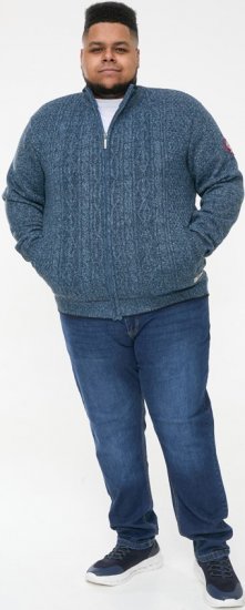 D555 ECCLES Cable Knitted Zip Through Sweater With Bonded Check Lining Denim Marl - Hupparit ja collegepaidat - Miesten hupparit ja collegepaidat isot koot