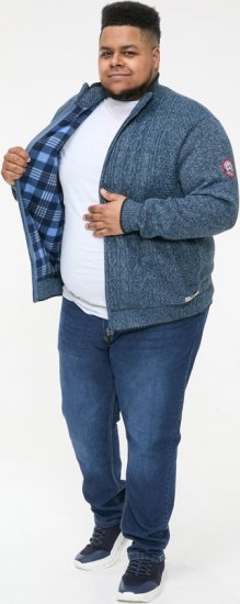D555 ECCLES Cable Knitted Zip Through Sweater With Bonded Check Lining Denim Marl - Hupparit ja collegepaidat - Miesten hupparit ja collegepaidat isot koot