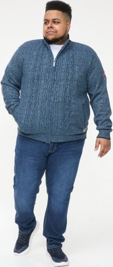 D555 ECCLES Cable Knitted Zip Through Sweater With Bonded Check Lining Denim Marl - Hupparit ja collegepaidat - Miesten hupparit ja collegepaidat isot koot