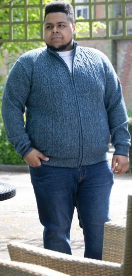 D555 ECCLES Cable Knitted Zip Through Sweater With Bonded Check Lining Denim Marl - Hupparit ja collegepaidat - Miesten hupparit ja collegepaidat isot koot