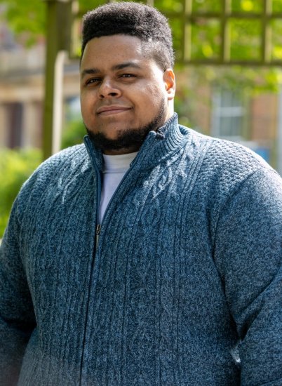 D555 ECCLES Cable Knitted Zip Through Sweater With Bonded Check Lining Denim Marl - Hupparit ja collegepaidat - Miesten hupparit ja collegepaidat isot koot