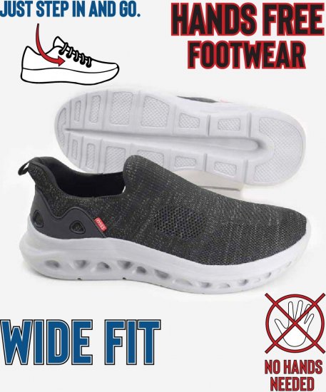 D555 Blyth 1 Kingsize Hands Free Shoes With Knitted Top Black - Miesten Kengät 40-52 - 