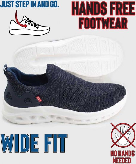 D555 Blyth 2 Kingsize Hands Free Shoes With Knitted Top Navy - Miesten Kengät 40-52 - 
