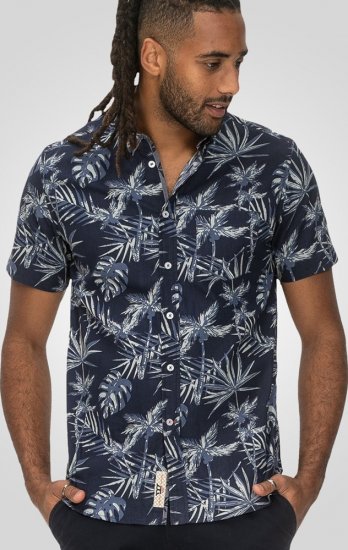 D555 Truro Hawaiian AOP Short Sleeve Button Down Collar Shirt Navy - Kauluspaidat - Miesten isot kauluspaidat 2XL – 8XL