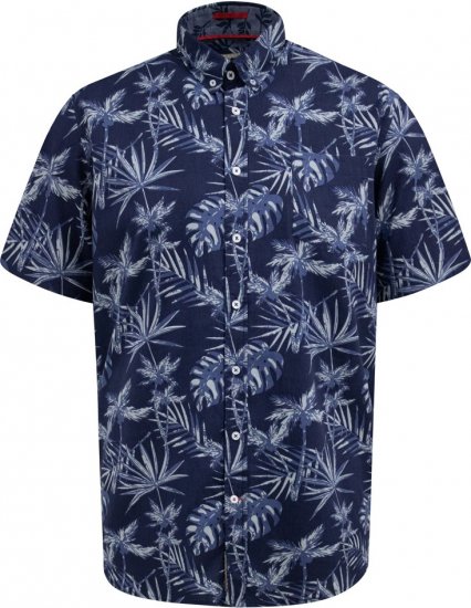 D555 Truro Hawaiian AOP Short Sleeve Button Down Collar Shirt Navy - Kauluspaidat - Miesten isot kauluspaidat 2XL – 8XL