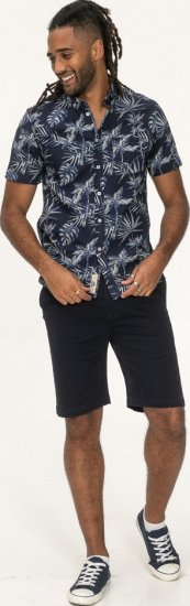 D555 Truro Hawaiian AOP Short Sleeve Button Down Collar Shirt Navy - Kauluspaidat - Miesten isot kauluspaidat 2XL – 8XL