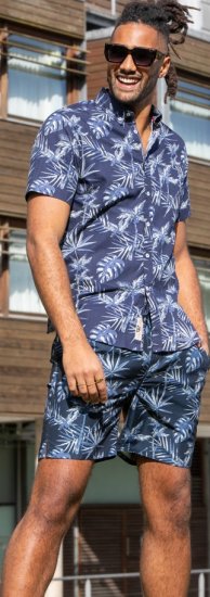 D555 Truro Hawaiian AOP Short Sleeve Button Down Collar Shirt Navy - Kauluspaidat - Miesten isot kauluspaidat 2XL – 8XL