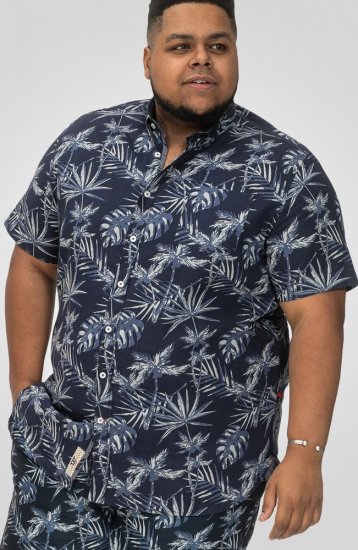 D555 Truro Hawaiian AOP Short Sleeve Button Down Collar Shirt Navy - Kauluspaidat - Miesten isot kauluspaidat 2XL – 8XL