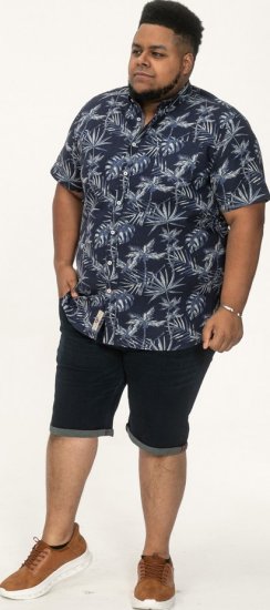 D555 Truro Hawaiian AOP Short Sleeve Button Down Collar Shirt Navy - Kauluspaidat - Miesten isot kauluspaidat 2XL – 8XL