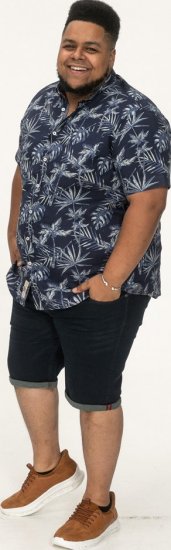 D555 Truro Hawaiian AOP Short Sleeve Button Down Collar Shirt Navy - Kauluspaidat - Miesten isot kauluspaidat 2XL – 8XL