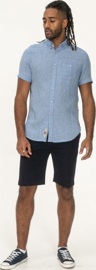 D555 Falmouth 1 Linen Mix Short Sleeve Shirt With Button Down Blue - Kauluspaidat - Miesten isot kauluspaidat 2XL – 8XL
