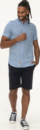 D555 Falmouth 1 Linen Mix Short Sleeve Shirt With Button Down Blue - Kauluspaidat - Miesten isot kauluspaidat 2XL – 8XL