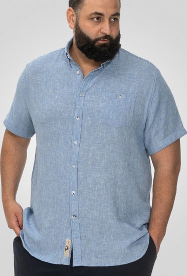 D555 Falmouth 1 Linen Mix Short Sleeve Shirt With Button Down Blue - Kauluspaidat - Miesten isot kauluspaidat 2XL – 8XL