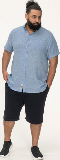 D555 Falmouth 1 Linen Mix Short Sleeve Shirt With Button Down Blue - Kauluspaidat - Miesten isot kauluspaidat 2XL – 8XL