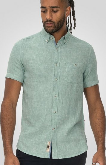 D555 Falmouth 2 Linen Mix Short Sleeve Shirt With Button Down Mint - Kauluspaidat - Miesten isot kauluspaidat 2XL – 8XL