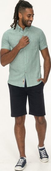 D555 Falmouth 2 Linen Mix Short Sleeve Shirt With Button Down Mint - Kauluspaidat - Miesten isot kauluspaidat 2XL – 8XL