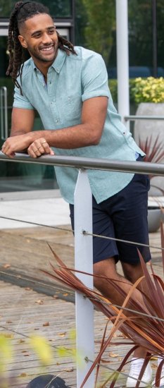 D555 Falmouth 2 Linen Mix Short Sleeve Shirt With Button Down Mint - Kauluspaidat - Miesten isot kauluspaidat 2XL – 8XL
