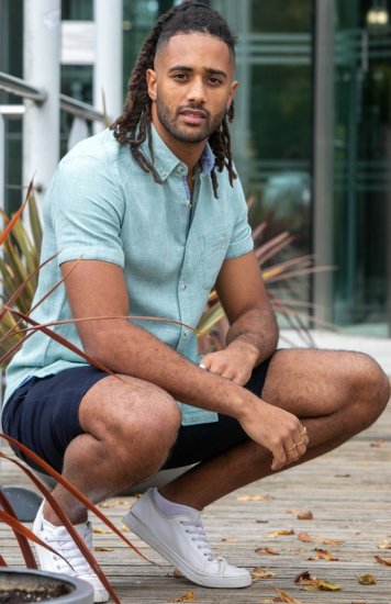 D555 Falmouth 2 Linen Mix Short Sleeve Shirt With Button Down Mint - Kauluspaidat - Miesten isot kauluspaidat 2XL – 8XL