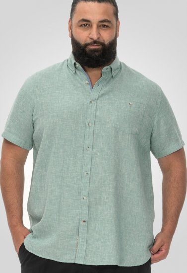 D555 Falmouth 2 Linen Mix Short Sleeve Shirt With Button Down Mint - Kauluspaidat - Miesten isot kauluspaidat 2XL – 8XL