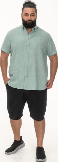 D555 Falmouth 2 Linen Mix Short Sleeve Shirt With Button Down Mint - Kauluspaidat - Miesten isot kauluspaidat 2XL – 8XL