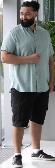 D555 Falmouth 2 Linen Mix Short Sleeve Shirt With Button Down Mint - Kauluspaidat - Miesten isot kauluspaidat 2XL – 8XL