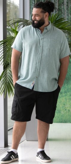 D555 Falmouth 2 Linen Mix Short Sleeve Shirt With Button Down Mint - Kauluspaidat - Miesten isot kauluspaidat 2XL – 8XL