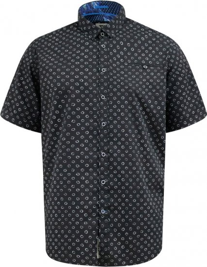 D555 Matlock Short Sleeve AOP Shirt With Hidden Button Down Black - Kauluspaidat - Miesten isot kauluspaidat 2XL – 8XL