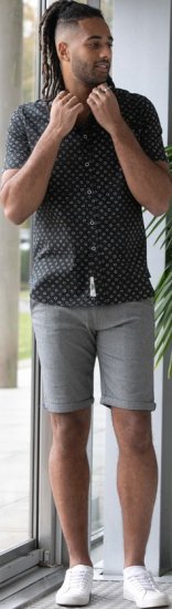 D555 Matlock Short Sleeve AOP Shirt With Hidden Button Down Black - Kauluspaidat - Miesten isot kauluspaidat 2XL – 8XL