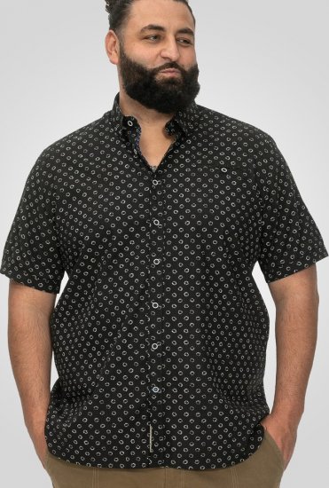 D555 Matlock Short Sleeve AOP Shirt With Hidden Button Down Black - Kauluspaidat - Miesten isot kauluspaidat 2XL – 8XL
