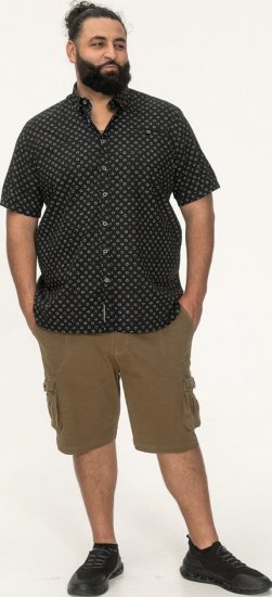 D555 Matlock Short Sleeve AOP Shirt With Hidden Button Down Black - Kauluspaidat - Miesten isot kauluspaidat 2XL – 8XL