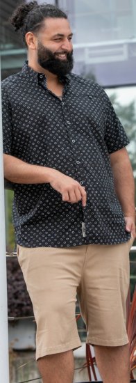 D555 Matlock Short Sleeve AOP Shirt With Hidden Button Down Black - Kauluspaidat - Miesten isot kauluspaidat 2XL – 8XL