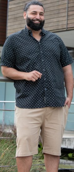 D555 Matlock Short Sleeve AOP Shirt With Hidden Button Down Black - Kauluspaidat - Miesten isot kauluspaidat 2XL – 8XL