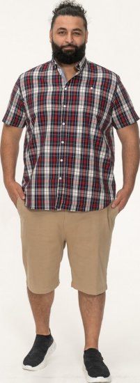 D555 Shields Button Down Collar Short Sleeve Shirt With Pocket Red Check - Kauluspaidat - Miesten isot kauluspaidat 2XL – 8XL