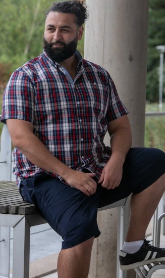D555 Shields Button Down Collar Short Sleeve Shirt With Pocket Red Check - Kauluspaidat - Miesten isot kauluspaidat 2XL – 8XL