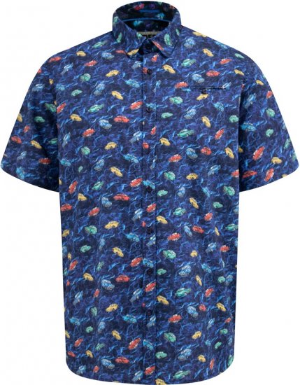 D555 Hartlepool Short Sleeve Vintage Car AOP Stretch Shirt Blue - Kauluspaidat - Miesten isot kauluspaidat 2XL – 8XL