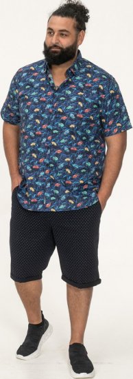 D555 Hartlepool Short Sleeve Vintage Car AOP Stretch Shirt Blue - Kauluspaidat - Miesten isot kauluspaidat 2XL – 8XL