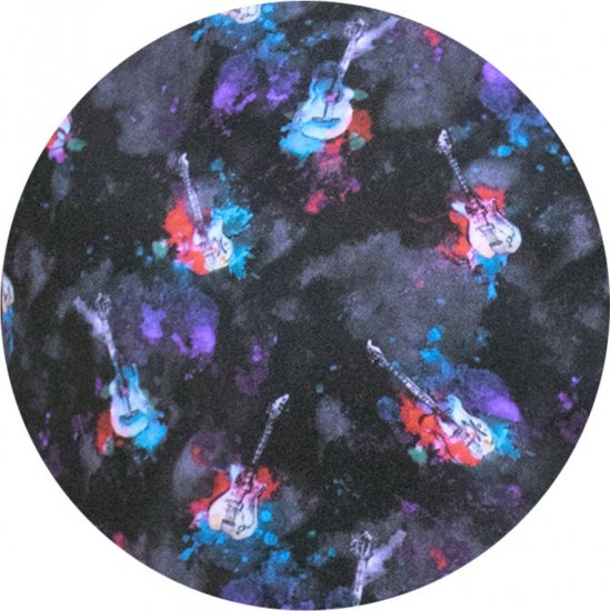 D555 Farnborough Short Sleeve Guitar AOP Shirt With Hidden Button Down Black - Kauluspaidat - Miesten isot kauluspaidat 2XL – 8XL