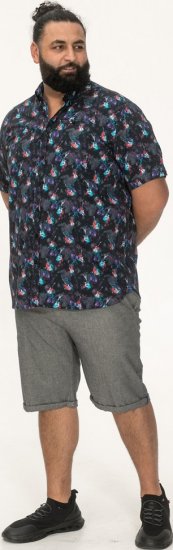 D555 Farnborough Short Sleeve Guitar AOP Shirt With Hidden Button Down Black - Kauluspaidat - Miesten isot kauluspaidat 2XL – 8XL