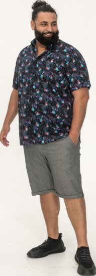 D555 Farnborough Short Sleeve Guitar AOP Shirt With Hidden Button Down Black - Kauluspaidat - Miesten isot kauluspaidat 2XL – 8XL